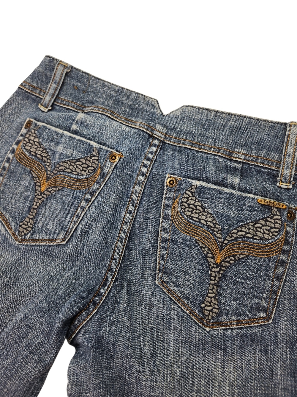Zana Di Jeans Size 5 Bootcut Stretch Blue Denim Low Rise Y2K Embroidered Whale